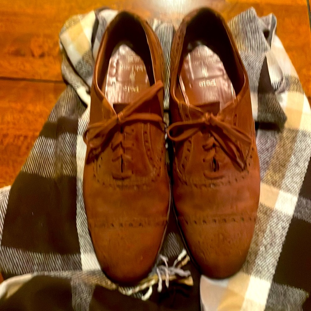 Polo Ralph Lauren brown suede punched cap toe medallion size 10
